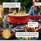 Gusseisen Fondue Set für 2-6 Personen, 3-lagige Emaille, Schadstofffrei, 10-teilig