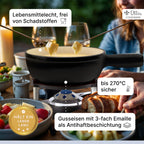 Gusseisen Fondue Set für 2-6 Personen, 3-lagige Emaille, Schadstofffrei, 10-teilig