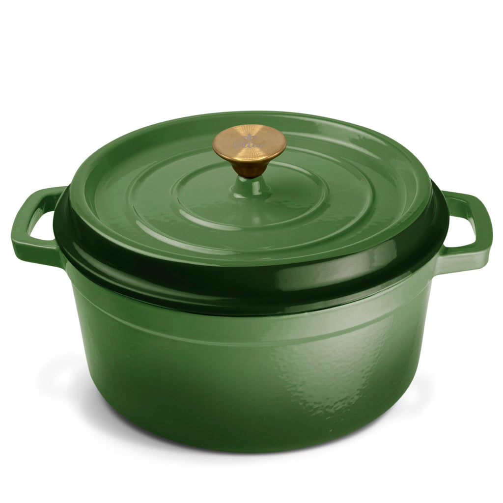 Ottia Gusseisen Topf, 22 cm, 3 Liter, Premium Emaille, Schmortopf Bräter mit Deckel, Gusseisentopf, Dutch Oven, Brotbackform, Brotbacktopf, alle Herdarten (auch Induktion), ofenfest, Händler aus HH