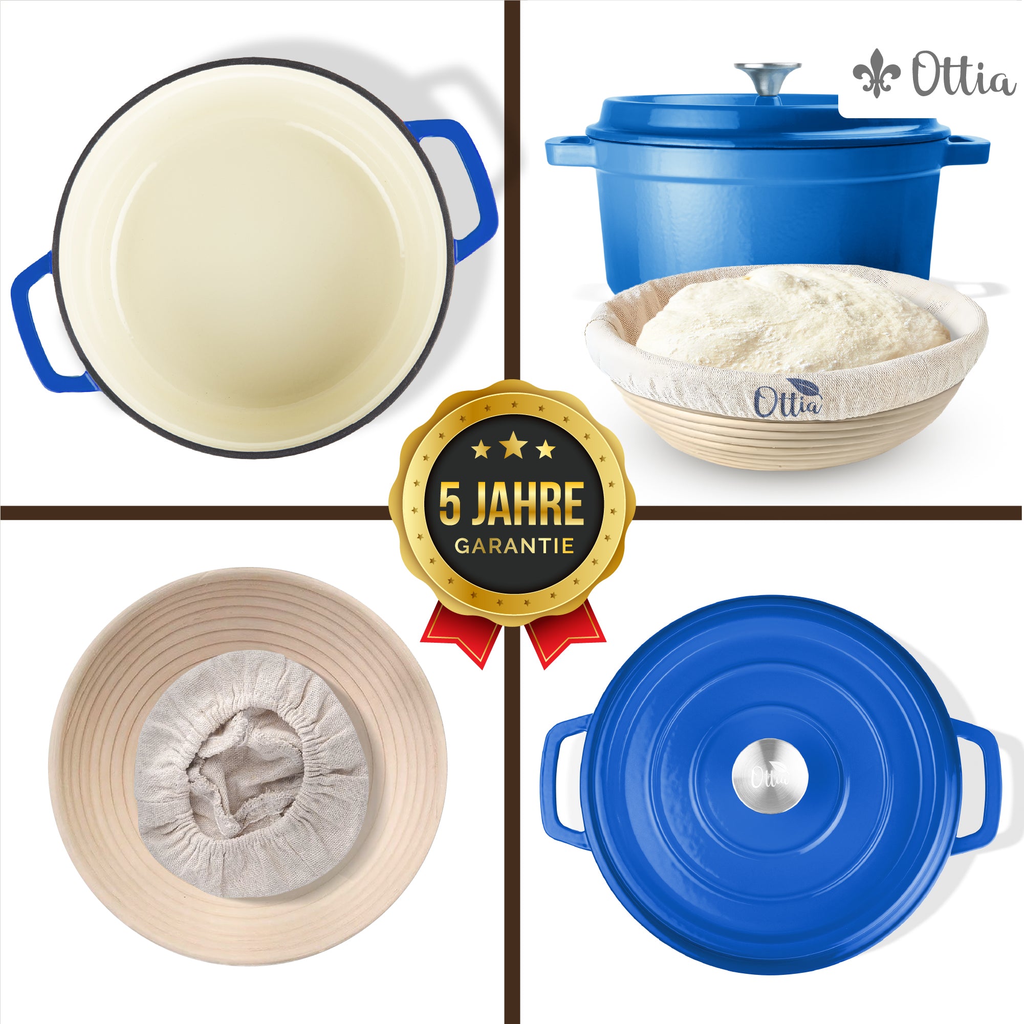 Gusseisen Topf, 26 cm, 5 Liter, mit Gärkorb. Ofenfest, Deckel mit Knauf und Aromanoppen