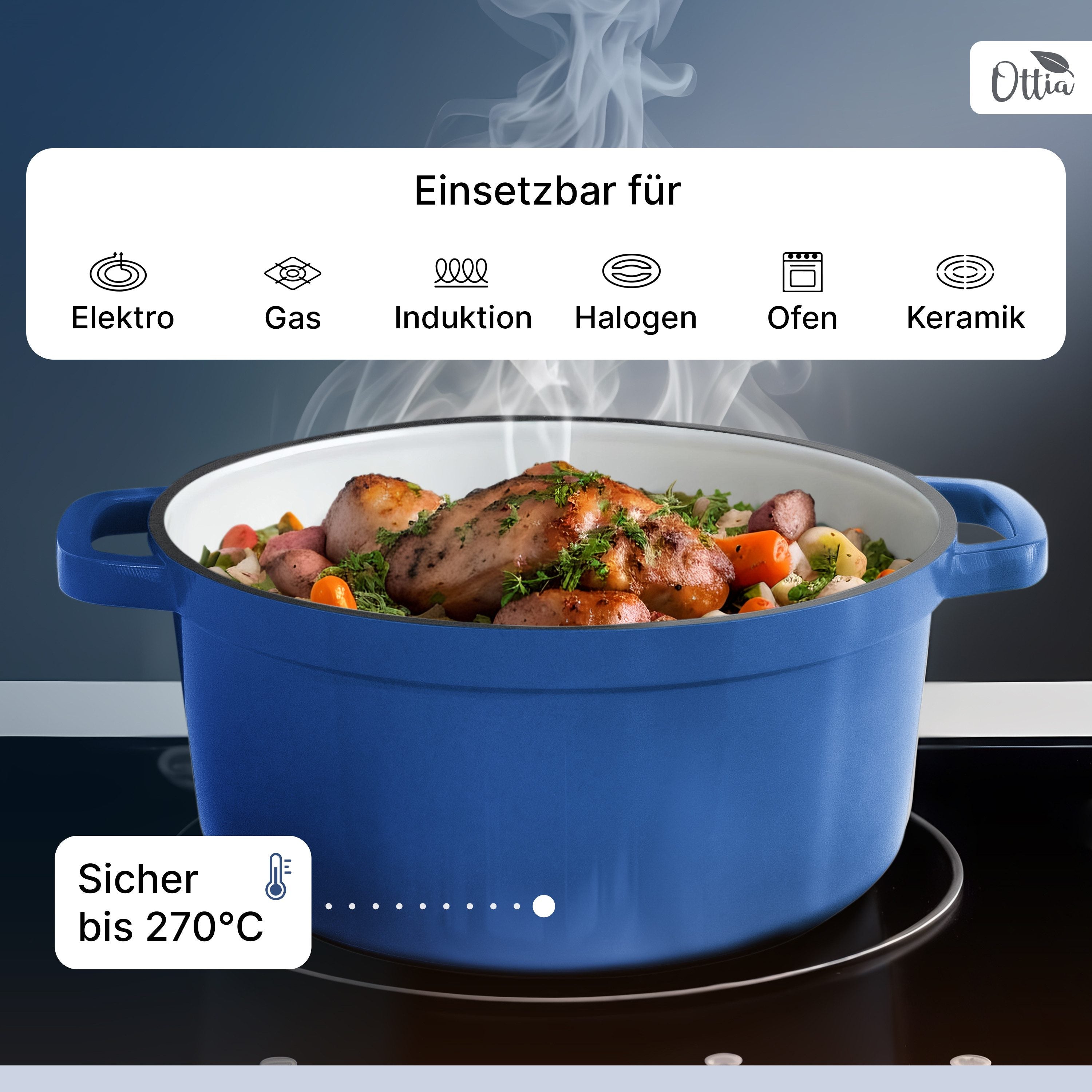 Emaillierter Gusseisen Topf, 26cm, mit Gärkorb, Deckel als Pfanne verwendbar