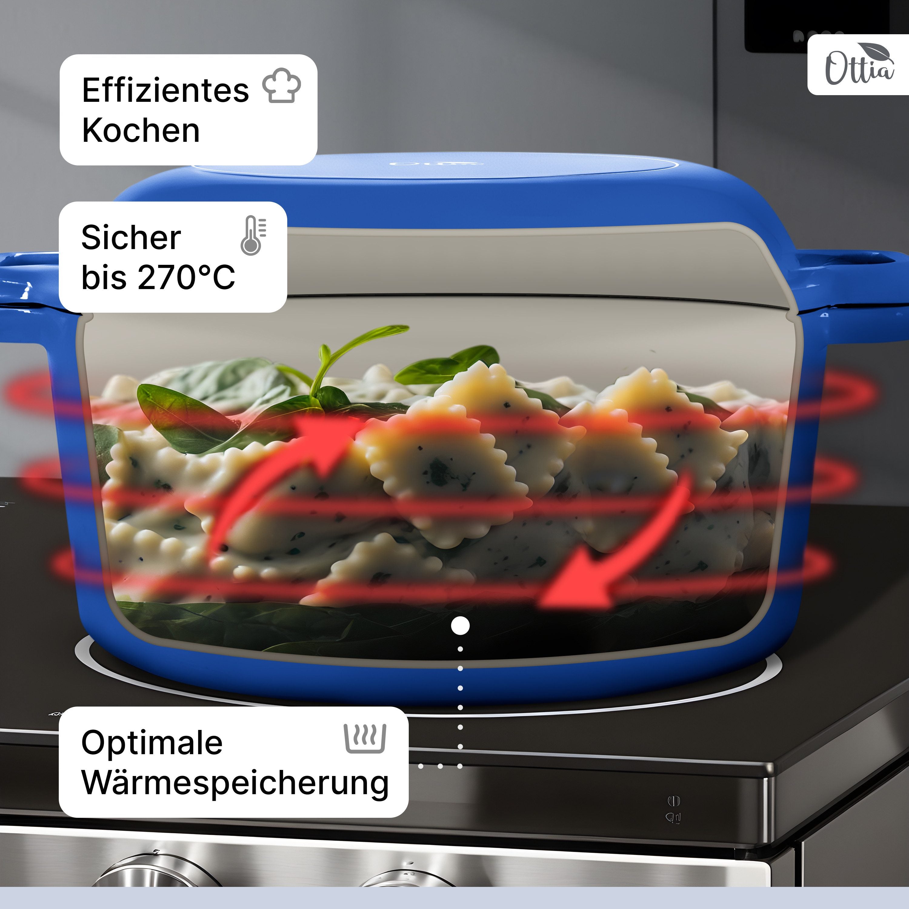 Emaillierter Gusseisen Topf, 26cm, mit Gärkorb, Deckel als Pfanne verwendbar