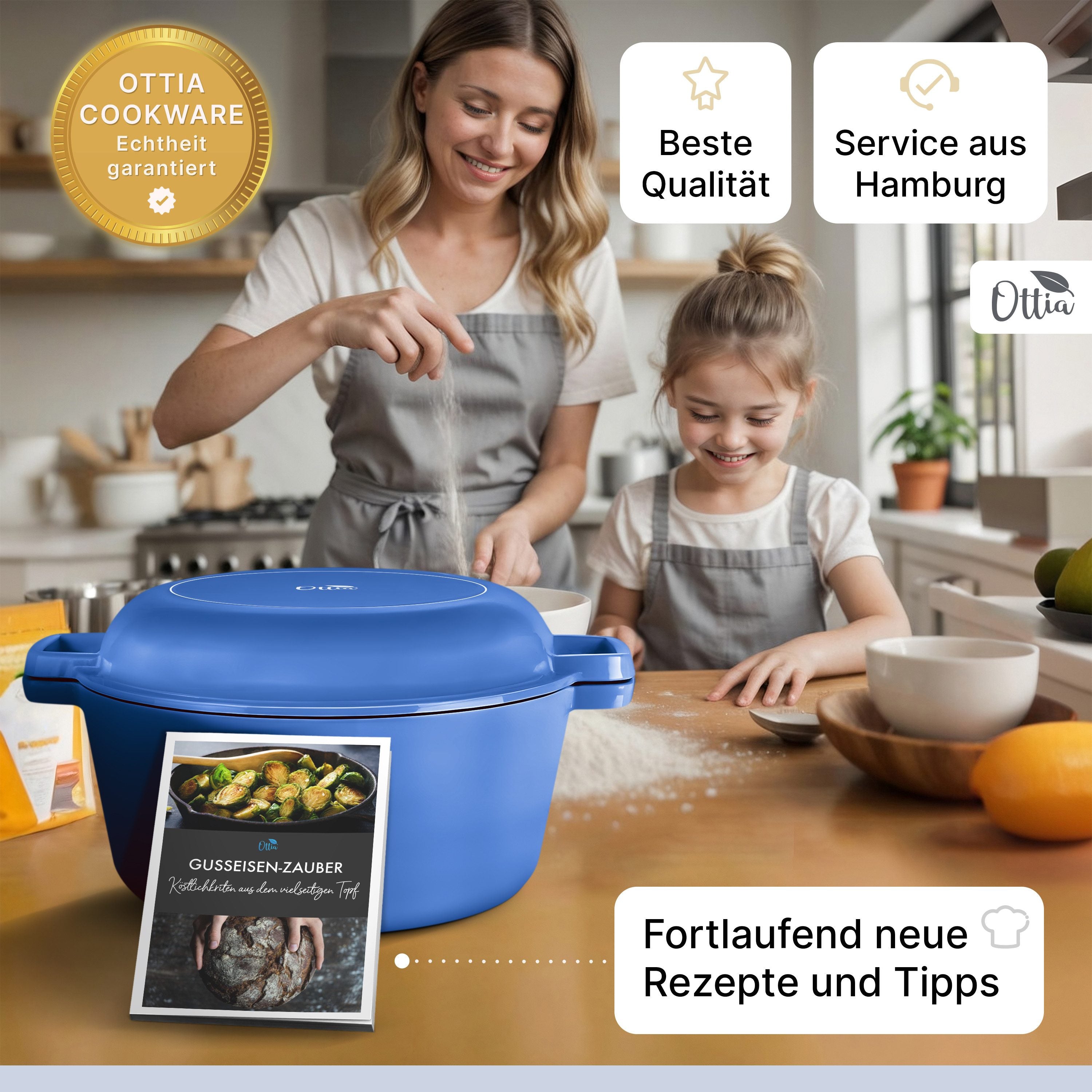 Emaillierter Gusseisen Topf, 26cm, mit Gärkorb, Deckel als Pfanne verwendbar