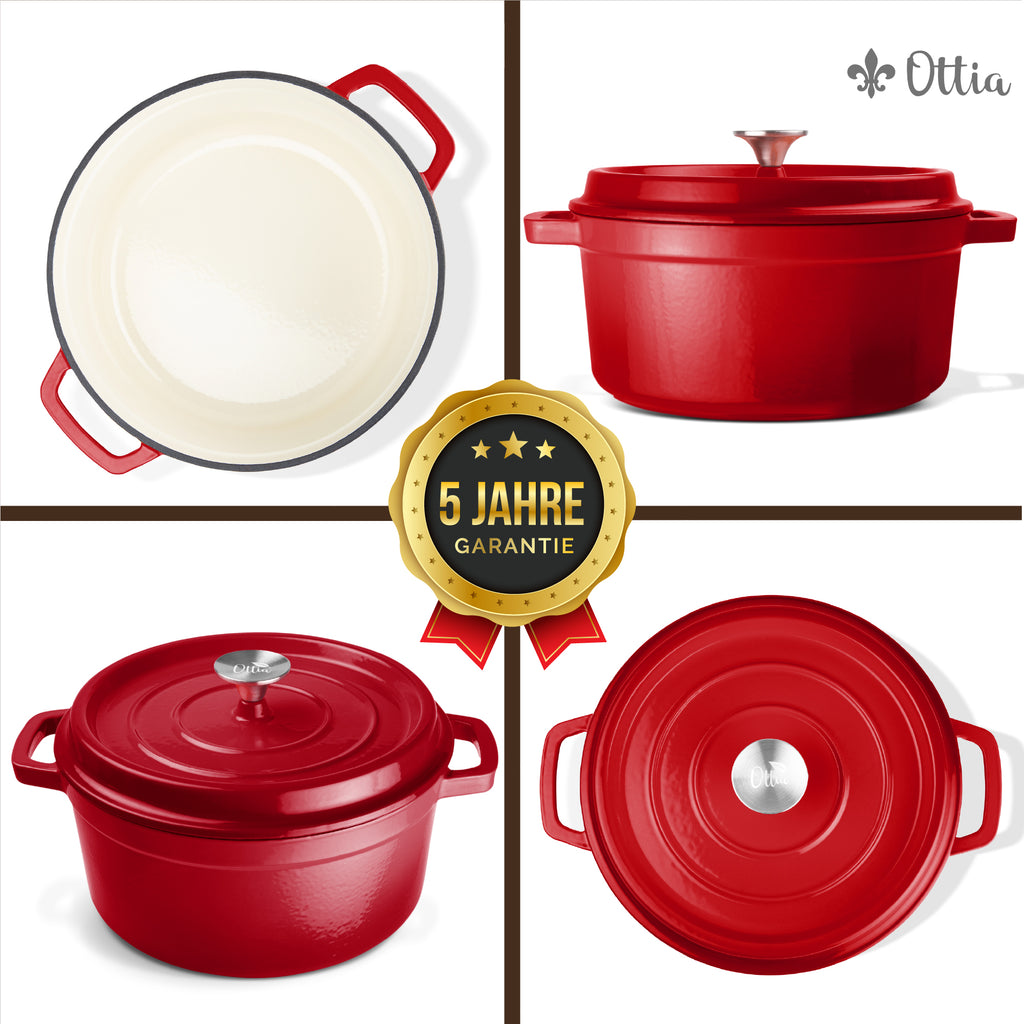 Emaillierter Gusseisen Topf, 26 cm, 5 Liter, ofenfest, Deckel mit Knauf