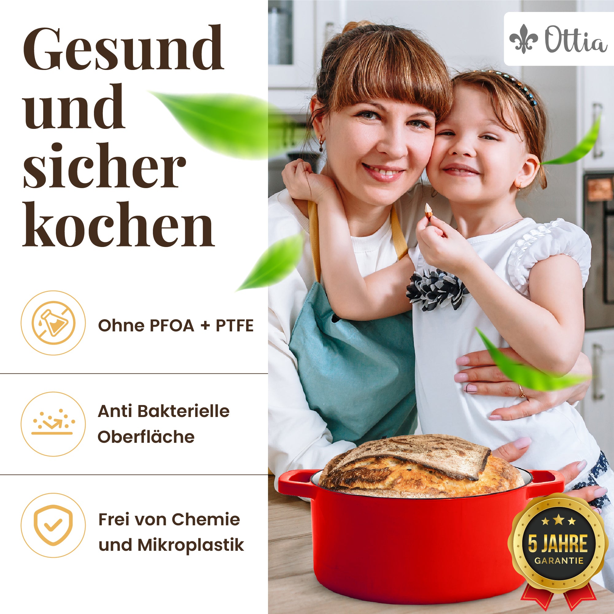 Emaillierter Gusseisen Topf, 26 cm, 5 Liter, ofenfest, Deckel mit Knauf