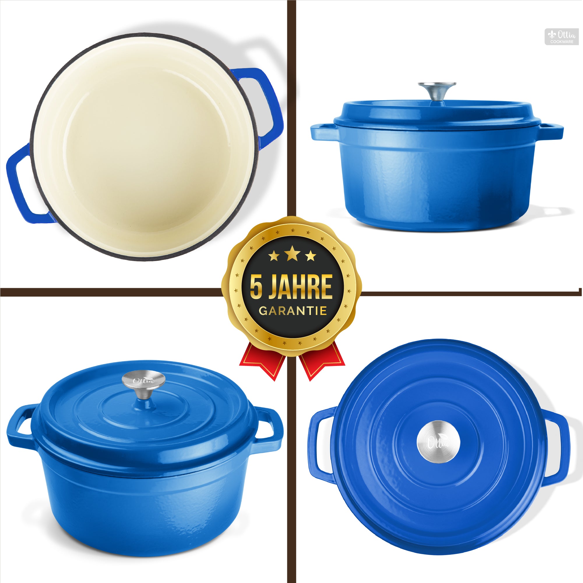 Emaillierter Gusseisen Topf, 26 cm, 5 Liter, ofenfest, Deckel mit Knauf