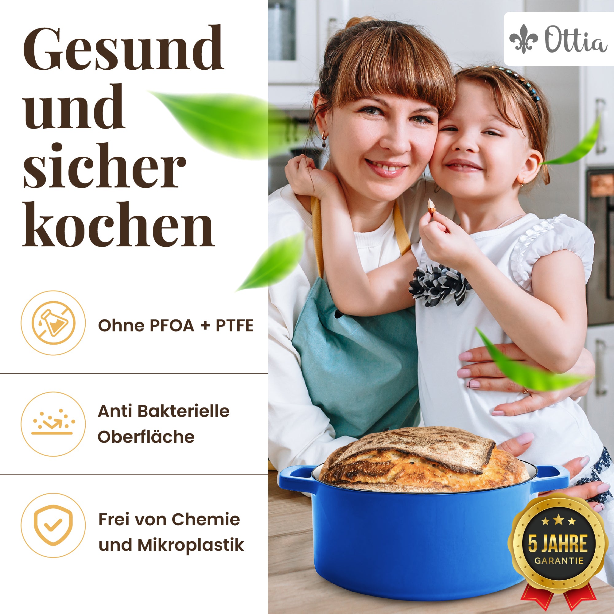 Emaillierter Gusseisen Topf, 26 cm, 5 Liter, ofenfest, Deckel mit Knauf