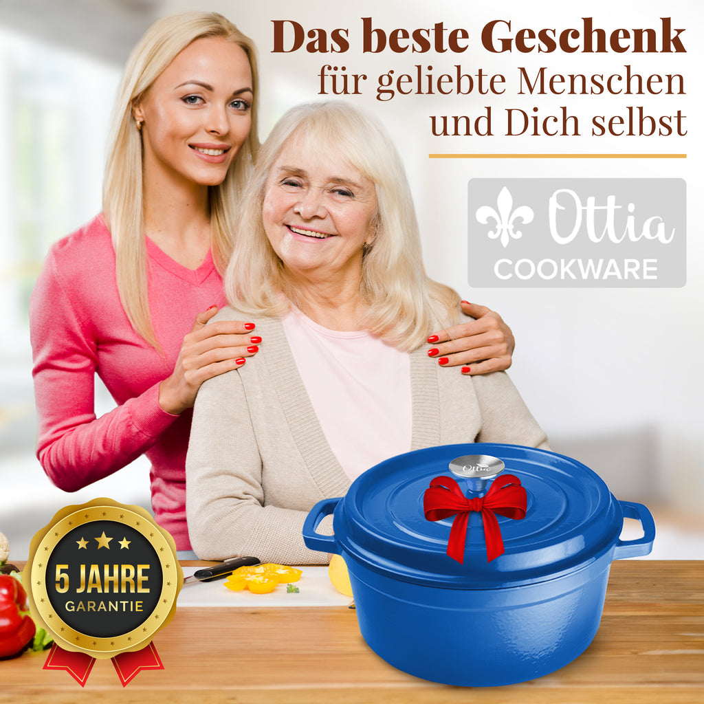 Emaillierter Gusseisen Topf, 26 cm, 5 Liter, ofenfest, Deckel mit Knauf