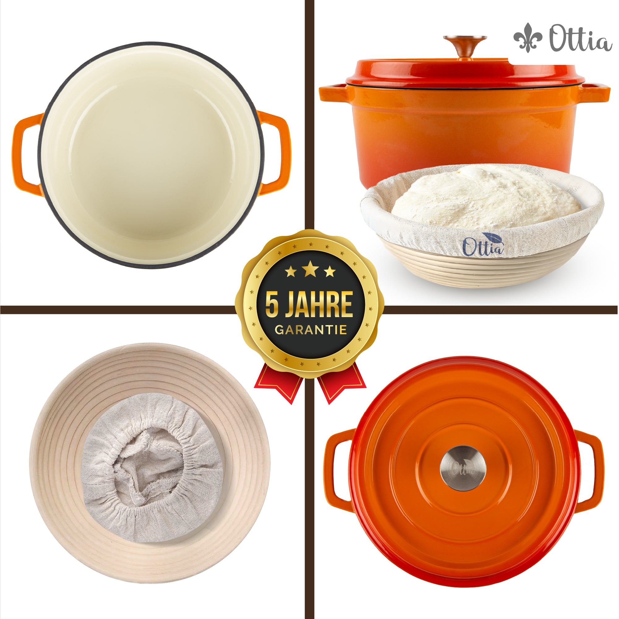 Gusseisen Topf, 26 cm, 5 Liter, mit Gärkorb. Ofenfest, Deckel mit Knauf und Aromanoppen