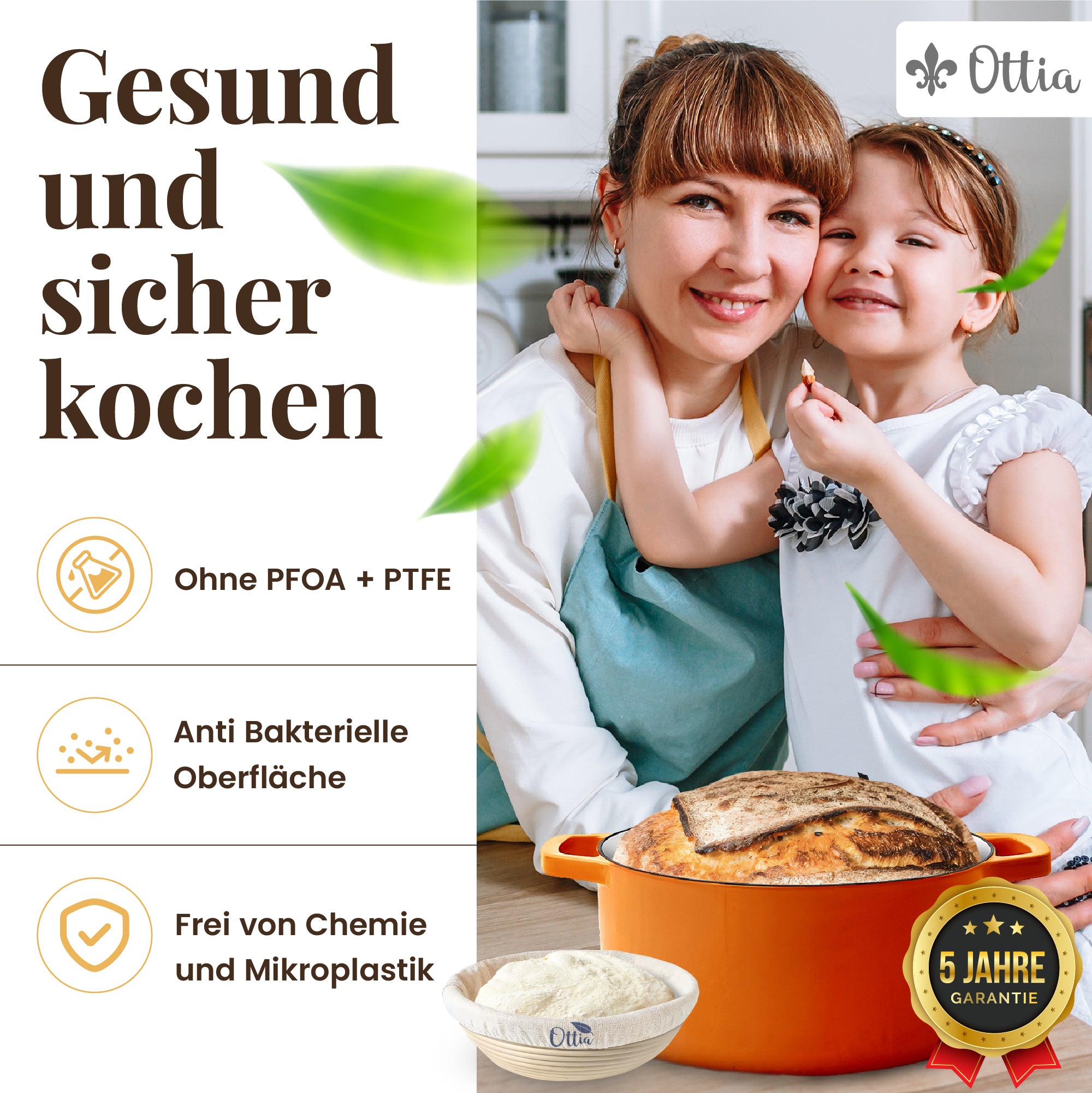 Gusseisen Topf, 26 cm, 5 Liter, mit Gärkorb. Ofenfest, Deckel mit Knauf und Aromanoppen