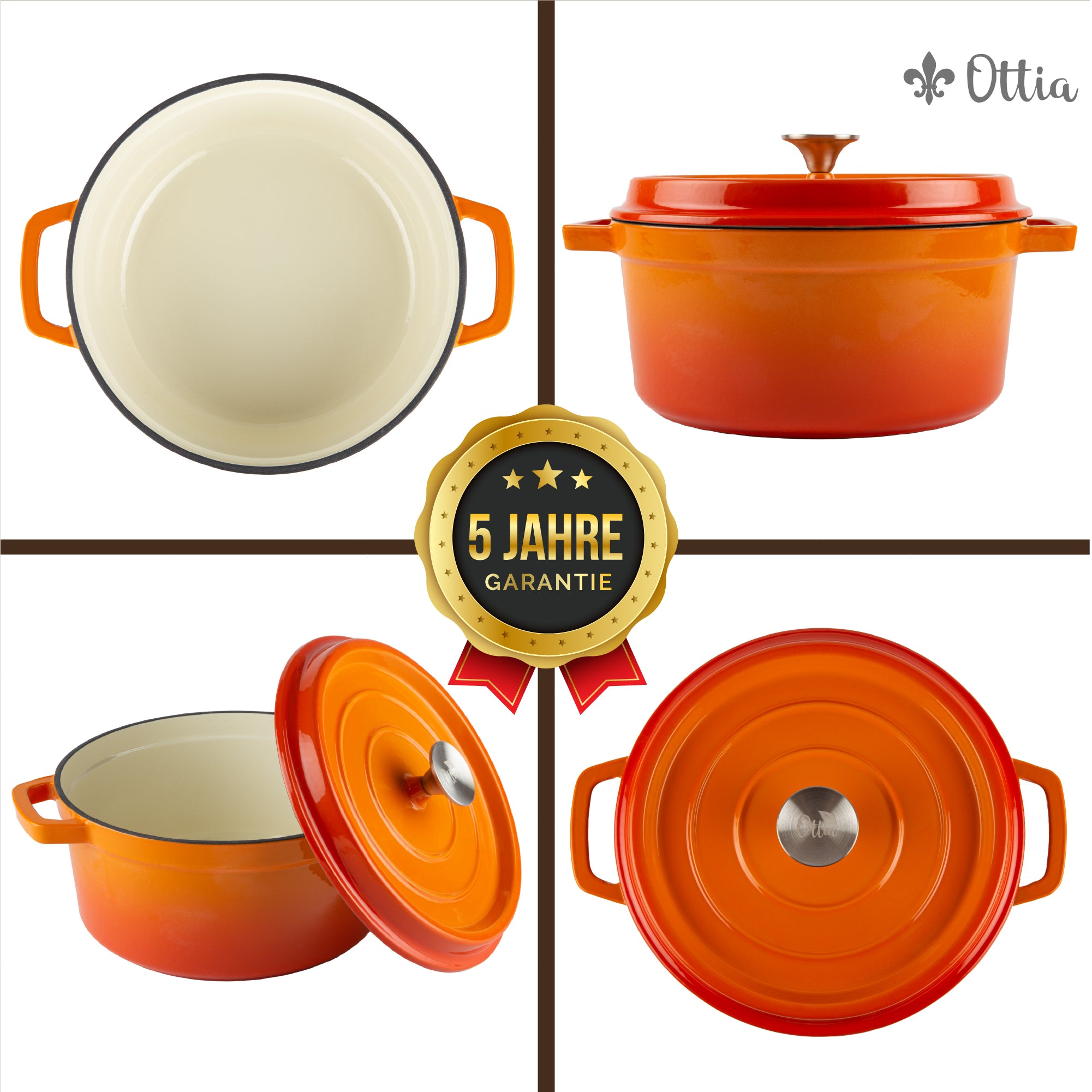 Emaillierter Gusseisen Topf, 26 cm, 5 Liter, ofenfest, Deckel mit Knauf