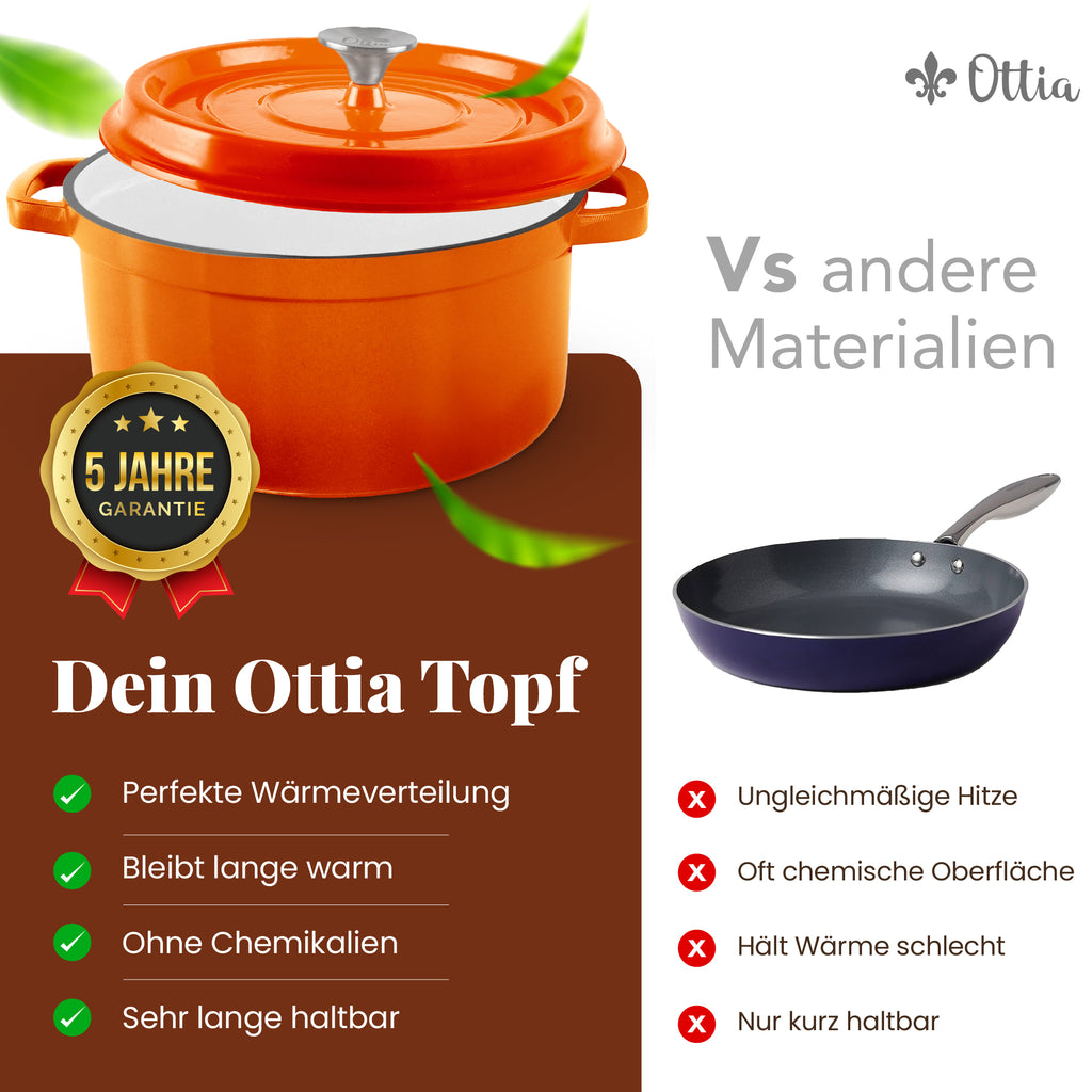 Emaillierter Gusseisen Topf, 26 cm, 5 Liter, ofenfest, Deckel mit Knauf