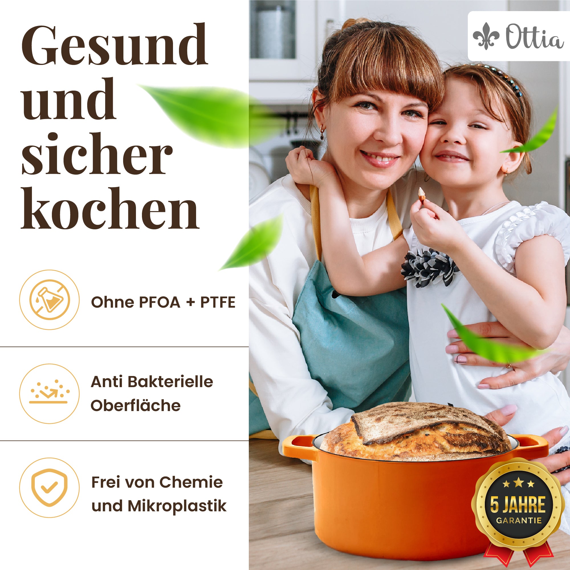 Emaillierter Gusseisen Topf, 26 cm, 5 Liter, ofenfest, Deckel mit Knauf