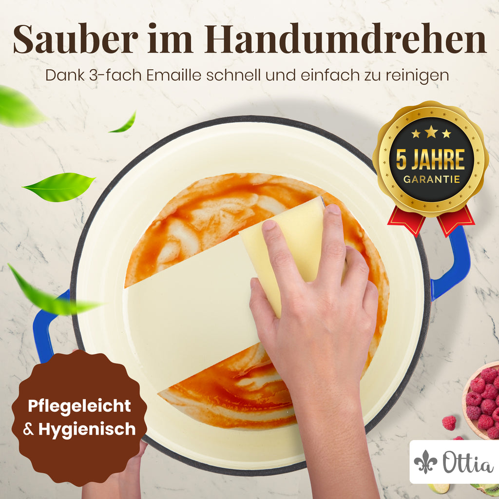 Emaillierter Gusseisen Topf, 28 cm, 6 Liter, ofenfest, Deckel mit Knauf