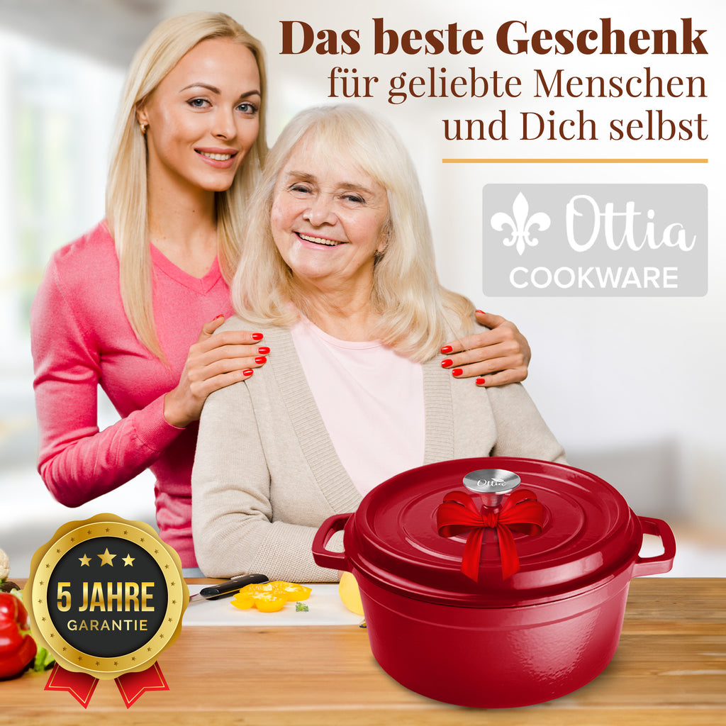 Emaillierter Gusseisen Topf, 28 cm, 6 Liter, ofenfest, Deckel mit Knauf