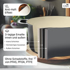 Emaillierter Gusseisen Topf, 26 cm, Deckel als Pfanne, ofenfest