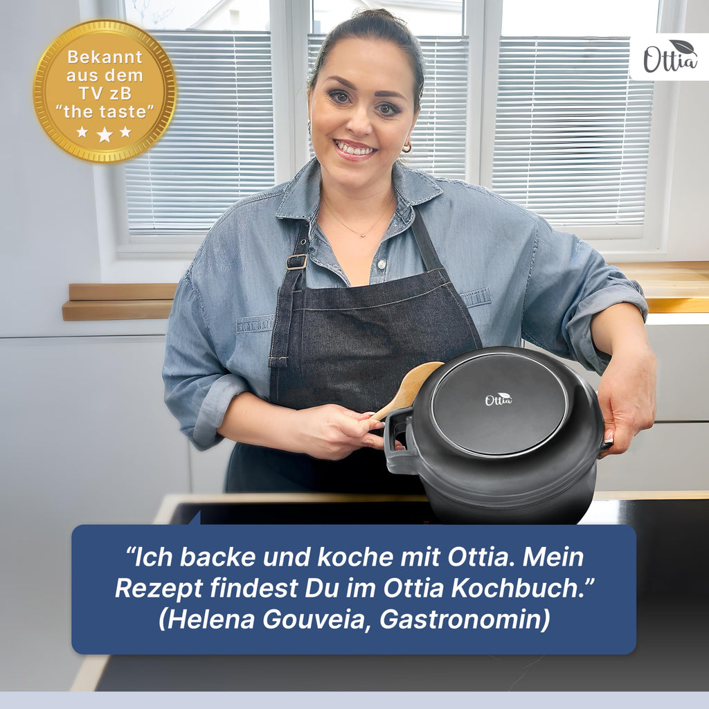 Emaillierter Gusseisen Topf, 26 cm, Deckel als Pfanne, ofenfest