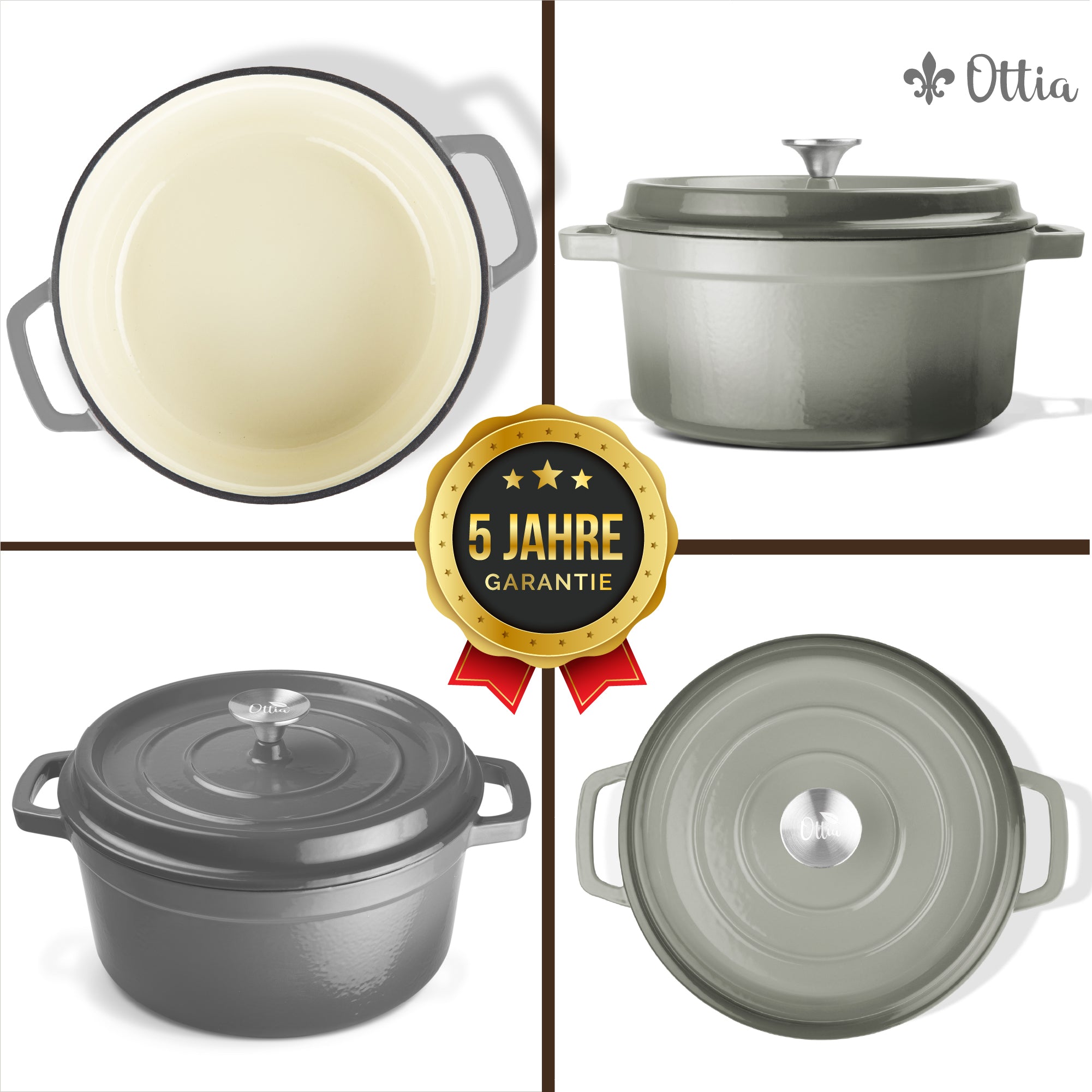 Emaillierter Gusseisen Topf, 26 cm, 5 Liter, ofenfest, Deckel mit Knauf