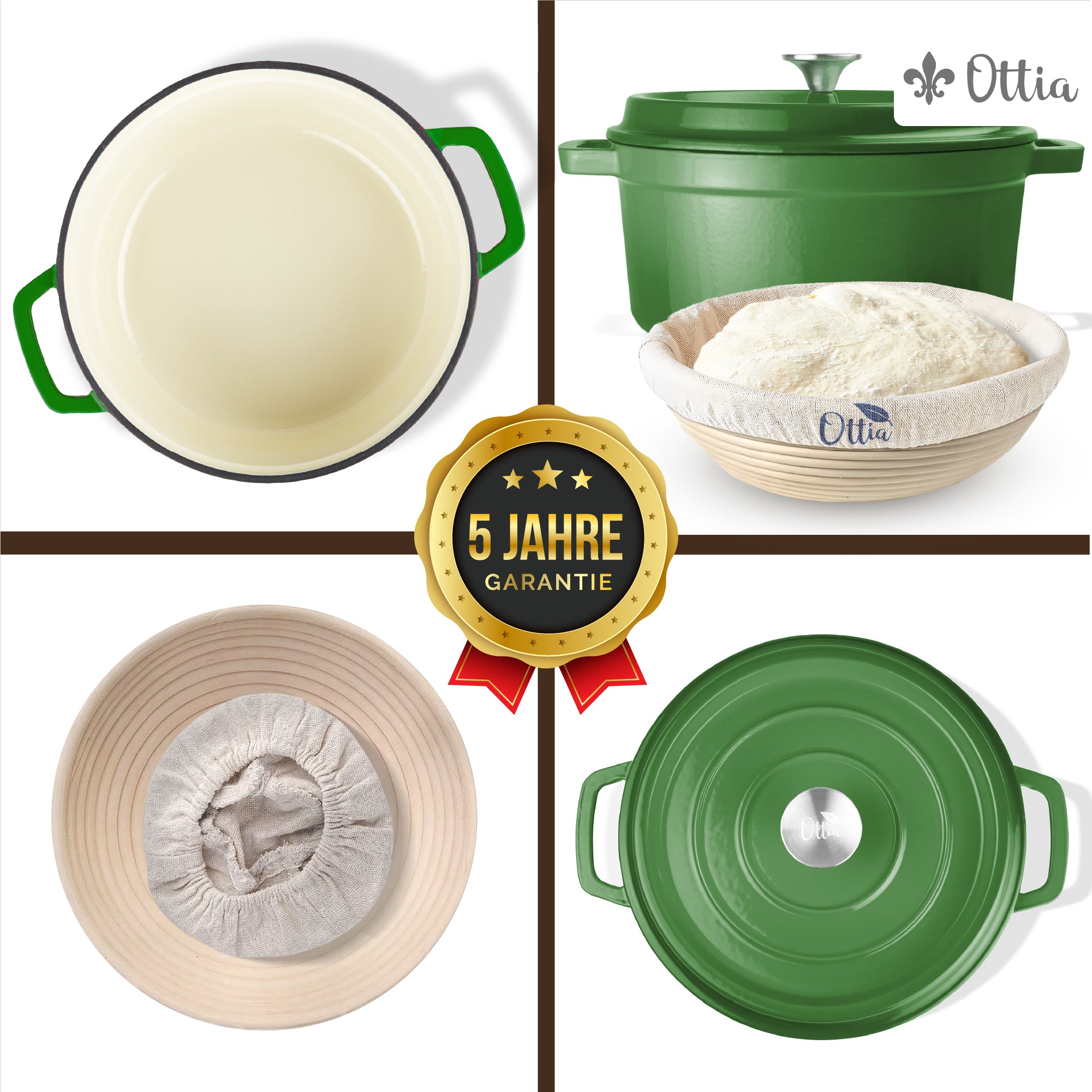 Gusseisen Topf, 26 cm, 5 Liter, mit Gärkorb. Ofenfest, Deckel mit Knauf und Aromanoppen