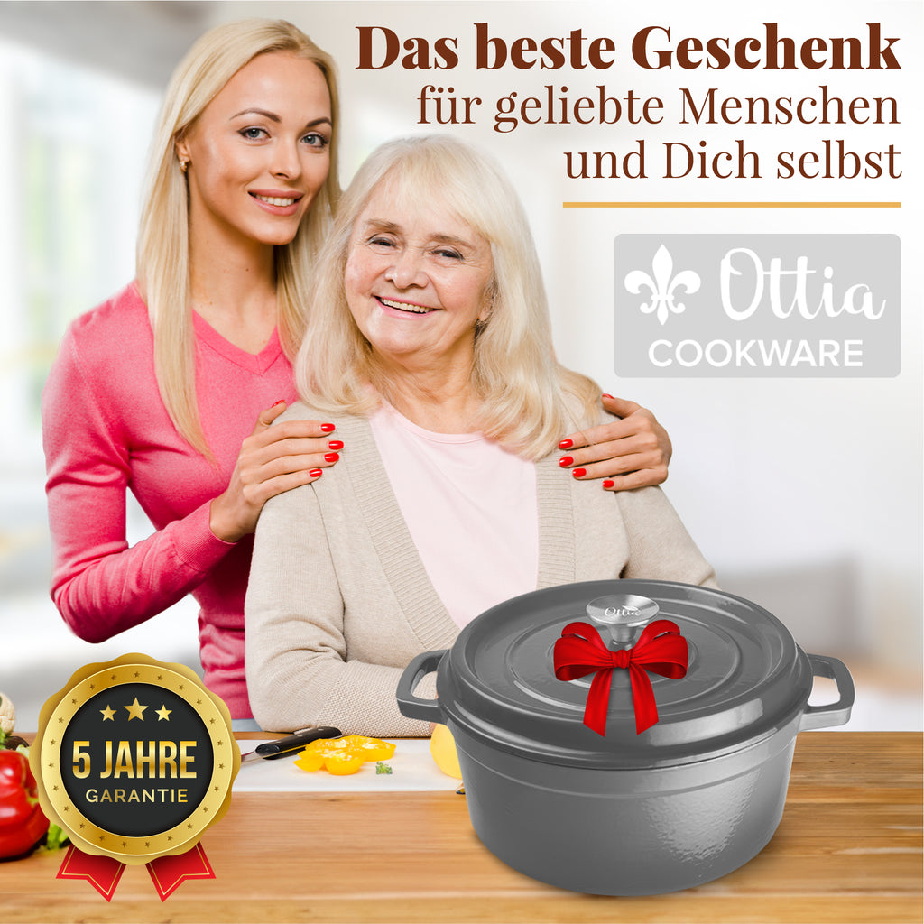 Emaillierter Gusseisen Topf, 22 cm, 3 Liter, ofenfest, Deckel mit Knauf