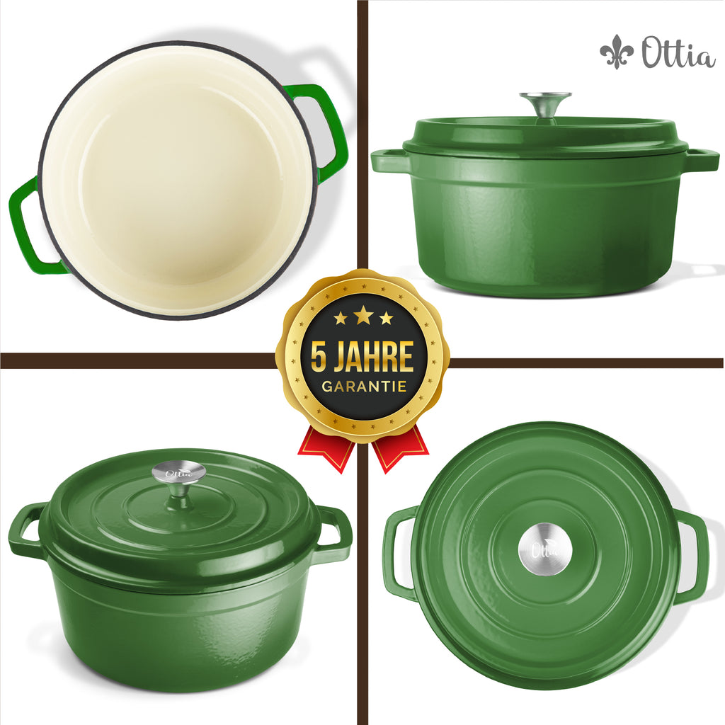 Ottia Gusseisen Topf, 22 cm, 3 Liter, Premium Emaille, Schmortopf Bräter mit Deckel, Gusseisentopf, Dutch Oven, Brotbackform, Brotbacktopf, alle Herdarten (auch Induktion), ofenfest, Händler aus HH