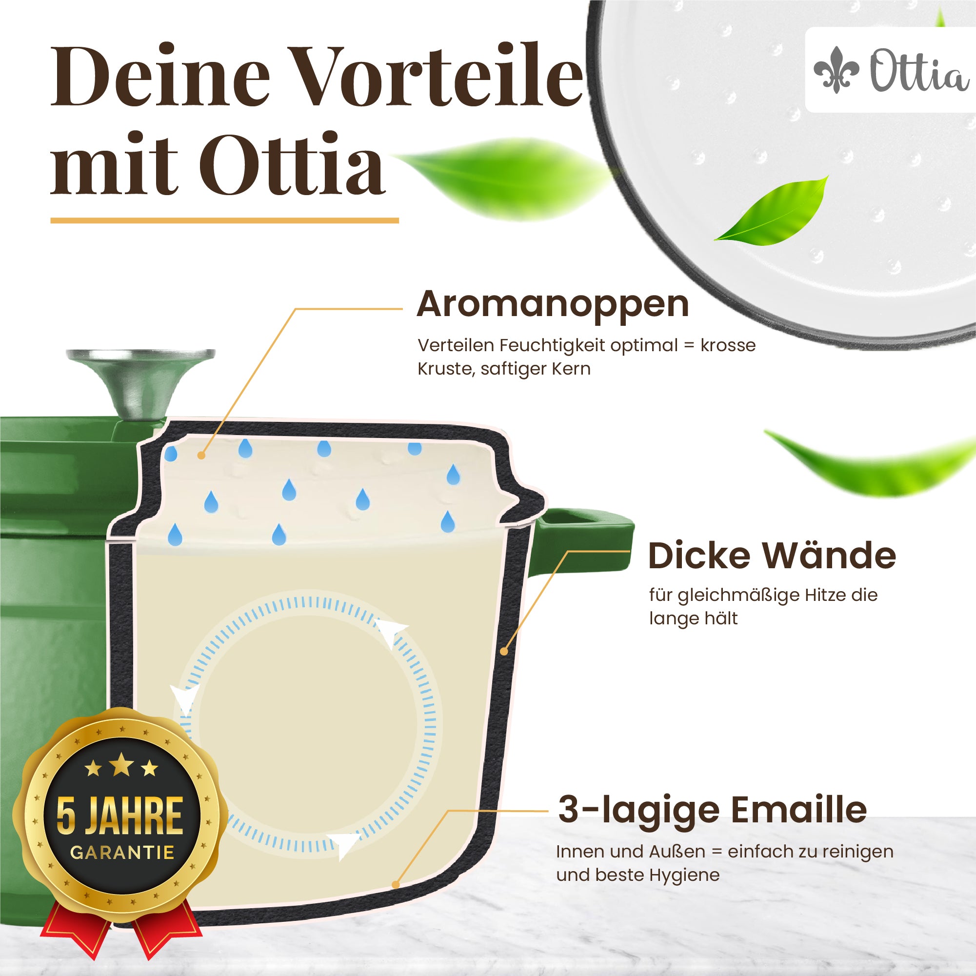 Emaillierter Gusseisen Topf, 28 cm, 6 Liter, ofenfest, Deckel mit Knauf