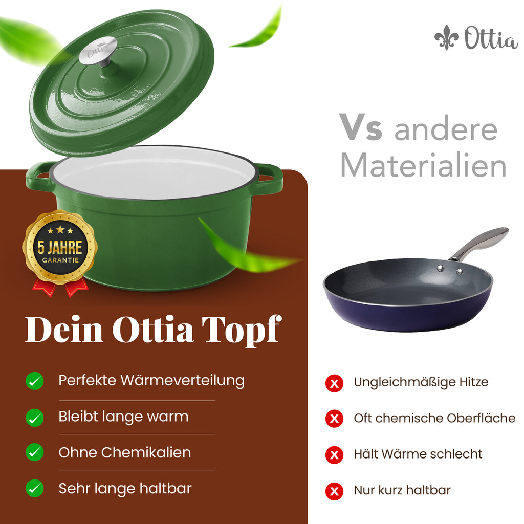 Emaillierter Gusseisen Topf, 28 cm, 6 Liter, ofenfest, Deckel mit Knauf