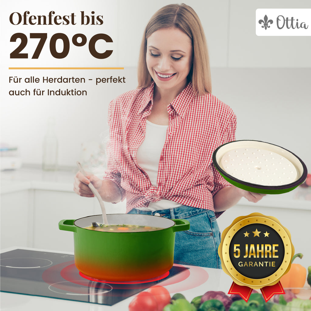 Emaillierter Gusseisen Topf, 28 cm, 6 Liter, ofenfest, Deckel mit Knauf