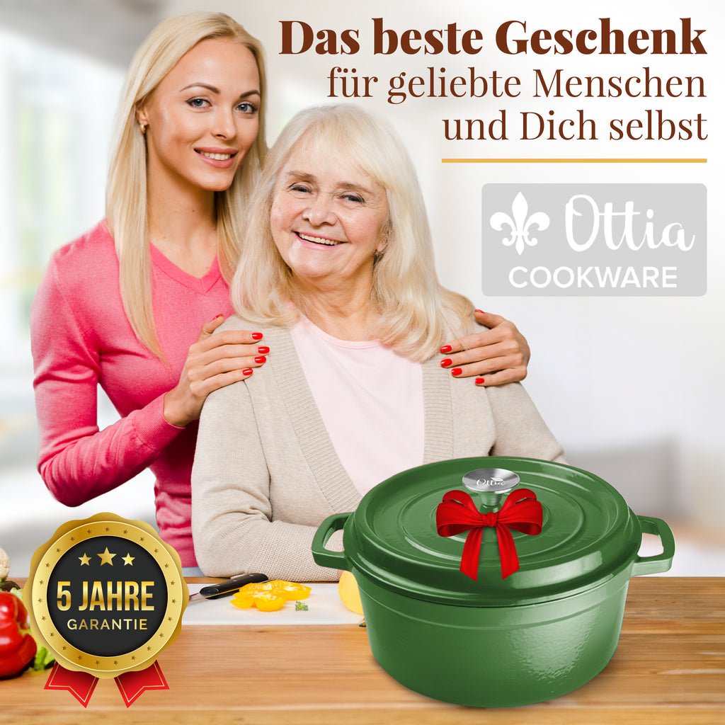 Emaillierter Gusseisen Topf, 28 cm, 6 Liter, ofenfest, Deckel mit Knauf