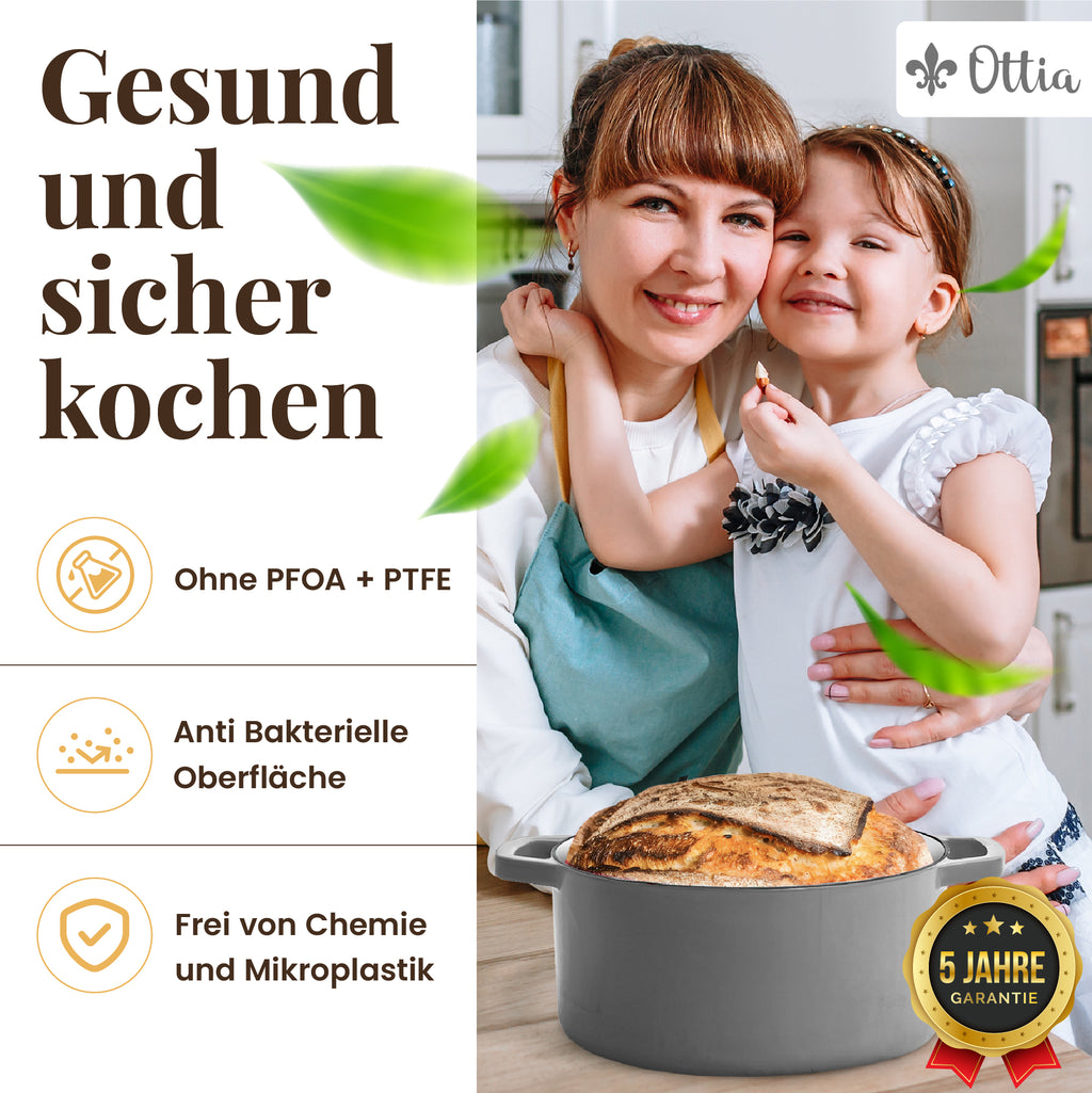 Emaillierter Gusseisen Topf, 28 cm, 6 Liter, ofenfest, Deckel mit Knauf