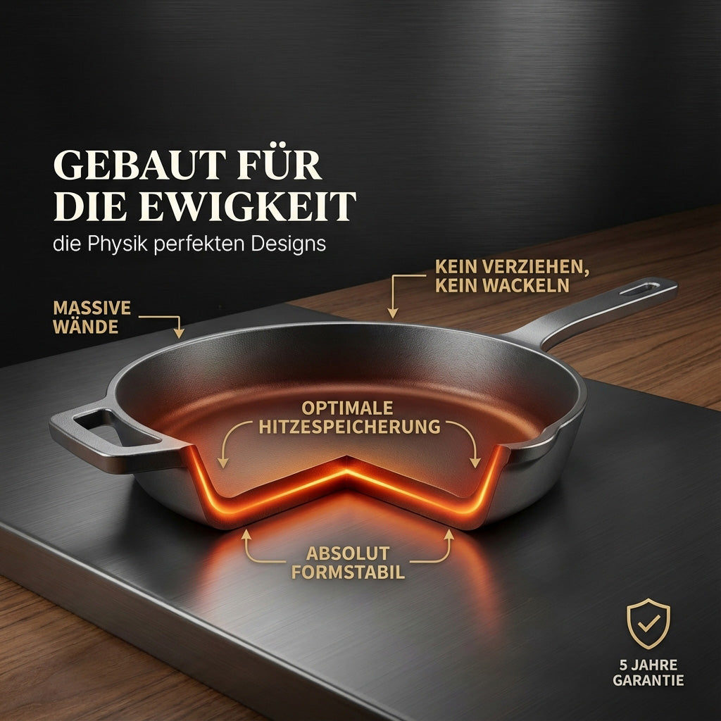 Reine Gusseisenpfanne 24cm mit eKochbuch, Pfannenwender, Hitzeschutz