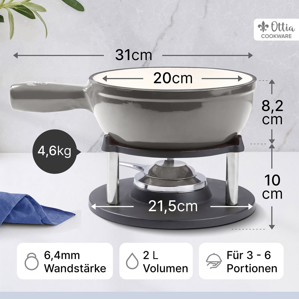 Gusseisen Fondue Set für 2-6 Personen, 3-lagige Emaille, Schadstofffrei, 10-teilig