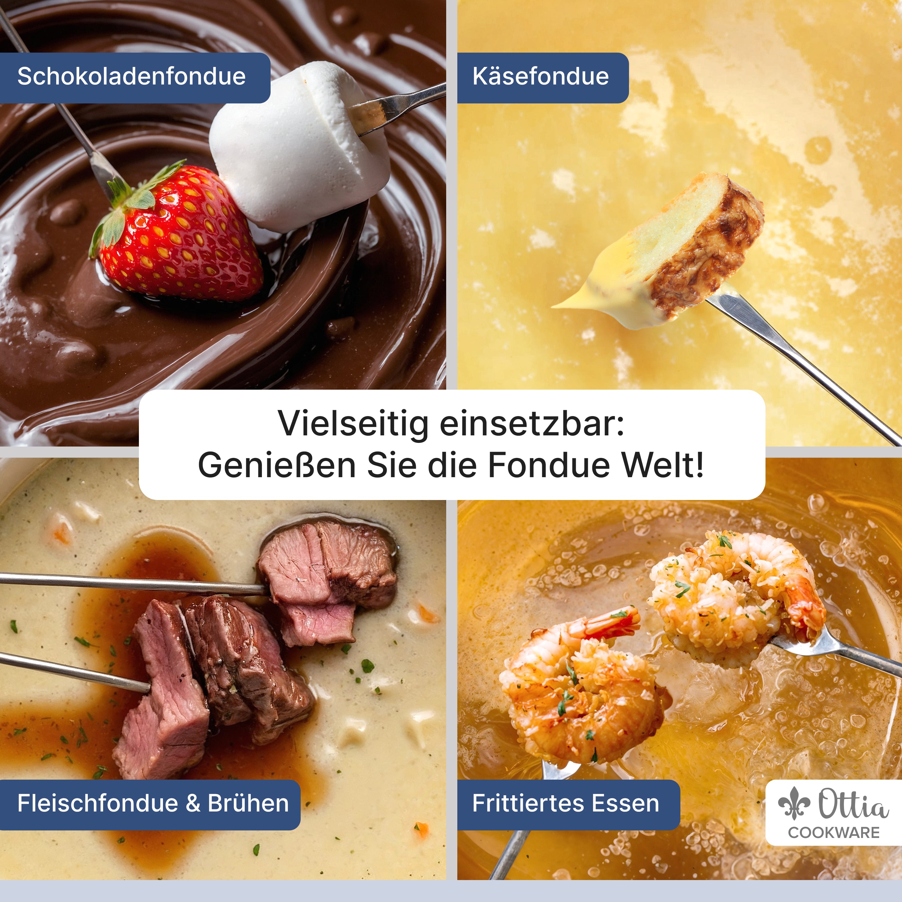 Gusseisen Fondue Set für 2-6 Personen, 3-lagige Emaille, Schadstofffrei, 10-teilig