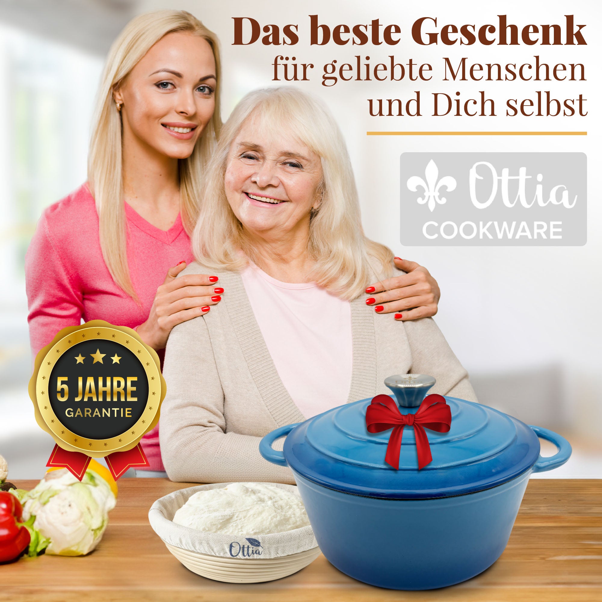 Gusseisen Topf, 26 cm, 5 Liter, mit e-Rezeptbuch. Ofenfest, Deckel mit Knauf und Aromanoppen (Kopie) (Kopie) (Kopie) (Kopie)