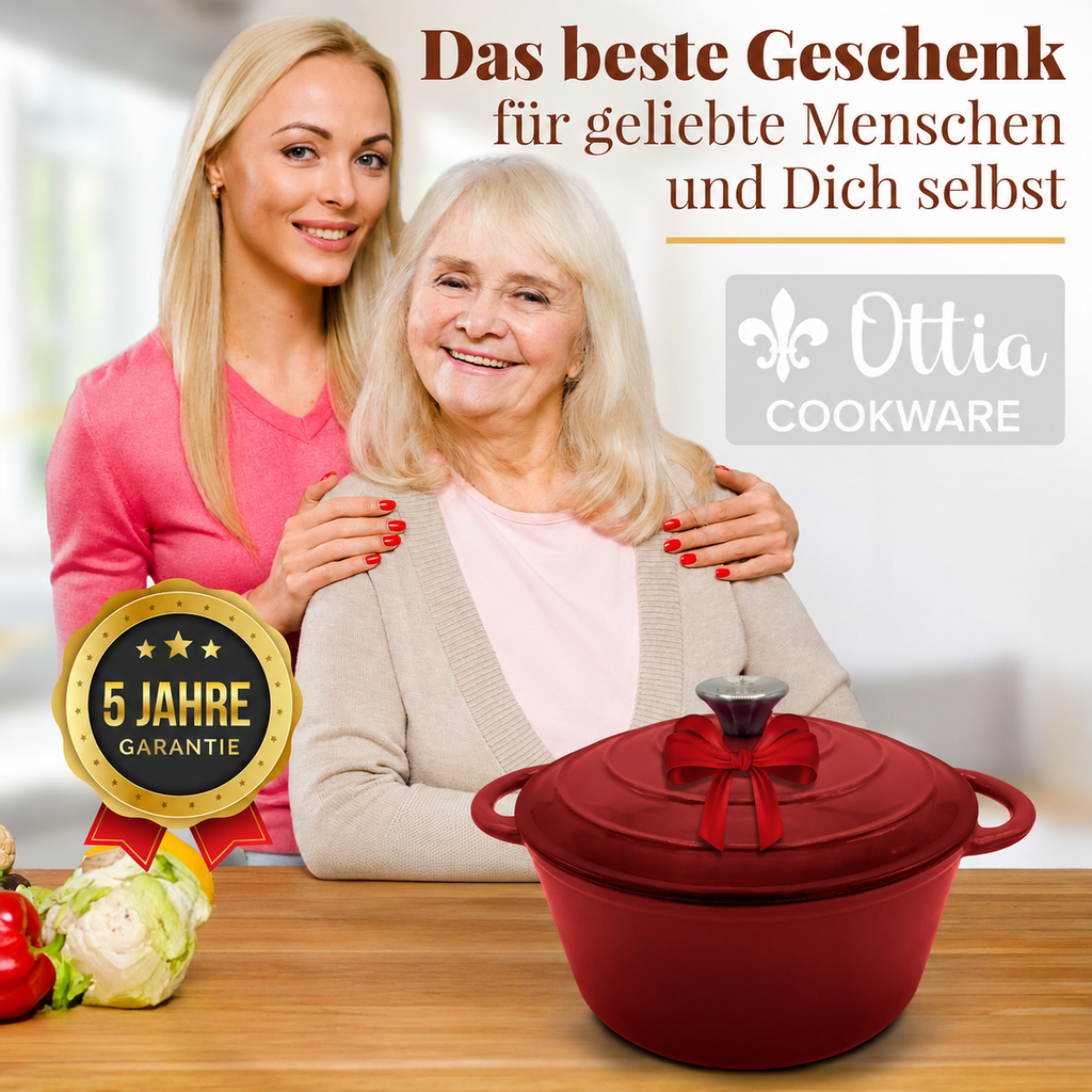 Gusseisen Topf, 26 cm, 5 Liter, mit e-Rezeptbuch. Ofenfest, Deckel mit Knauf und Aromanoppen (Kopie) (Kopie) (Kopie) (Kopie) (Kopie)
