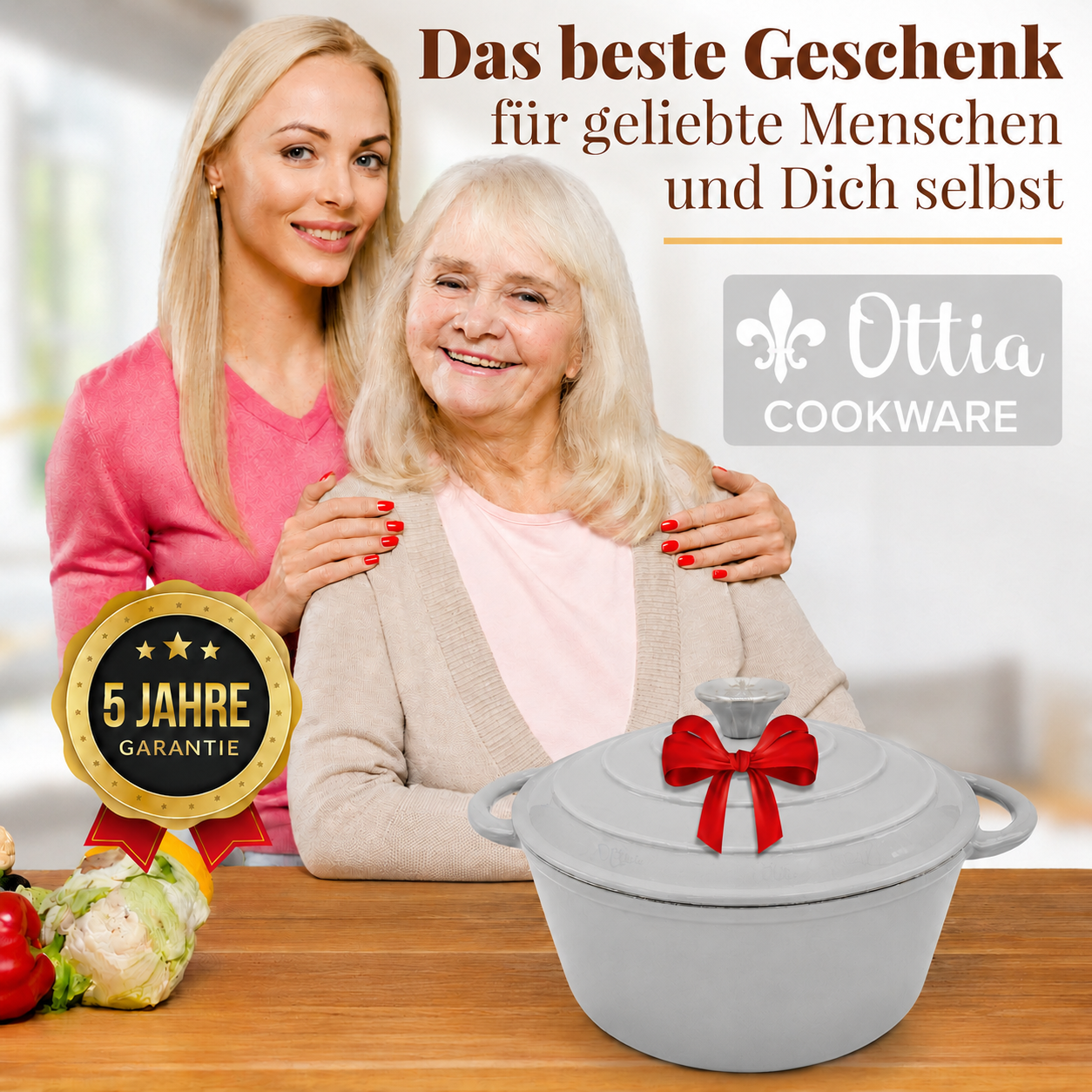 Gusseisen Topf, 26 cm, 5 Liter, mit e-Rezeptbuch. Ofenfest, Deckel mit Knauf und Aromanoppen (Kopie) (Kopie) (Kopie)