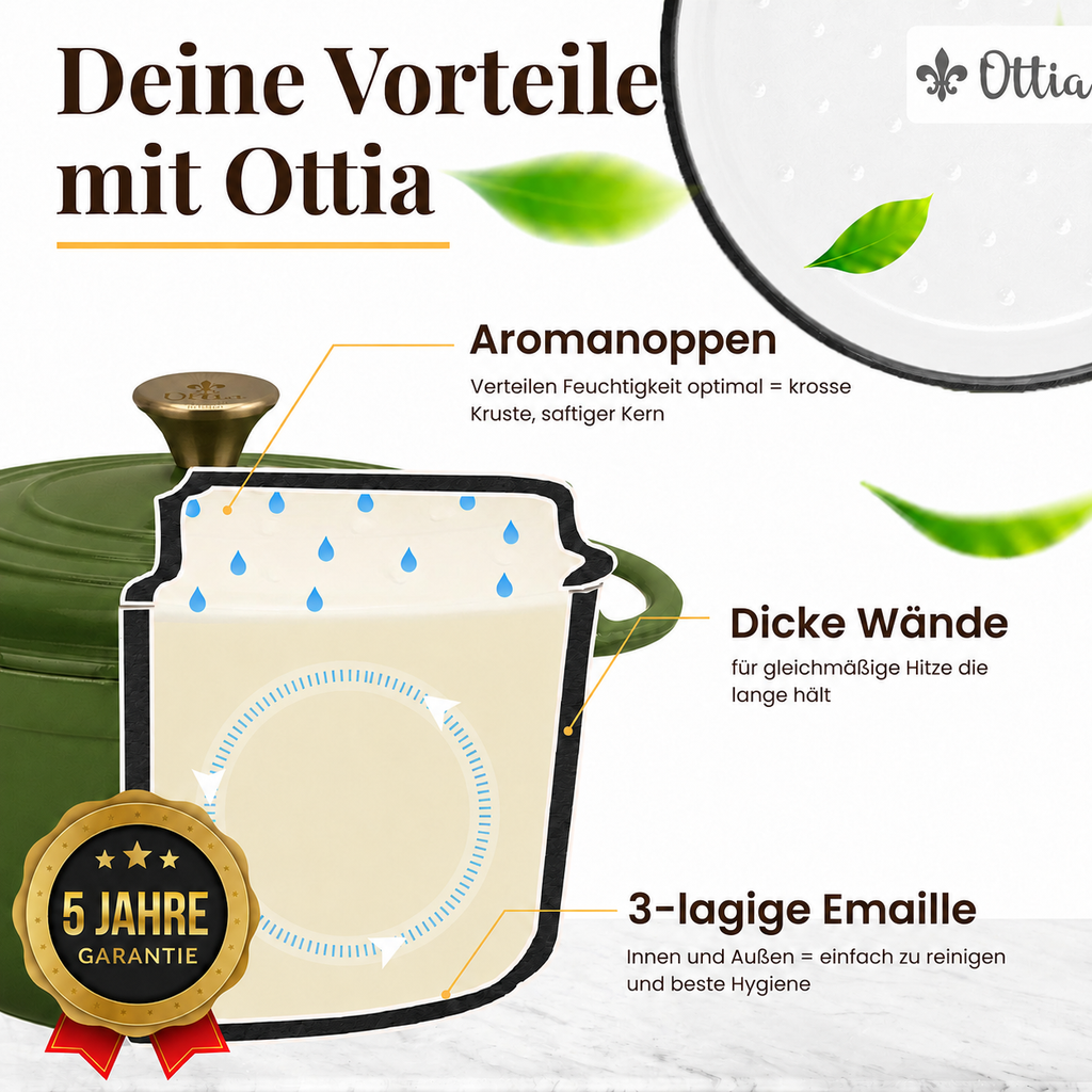 Gusseisen Topf, 26 cm, 5 Liter, mit e-Rezeptbuch. Ofenfest, Deckel mit Knauf und Aromanoppen (Kopie) (Kopie)
