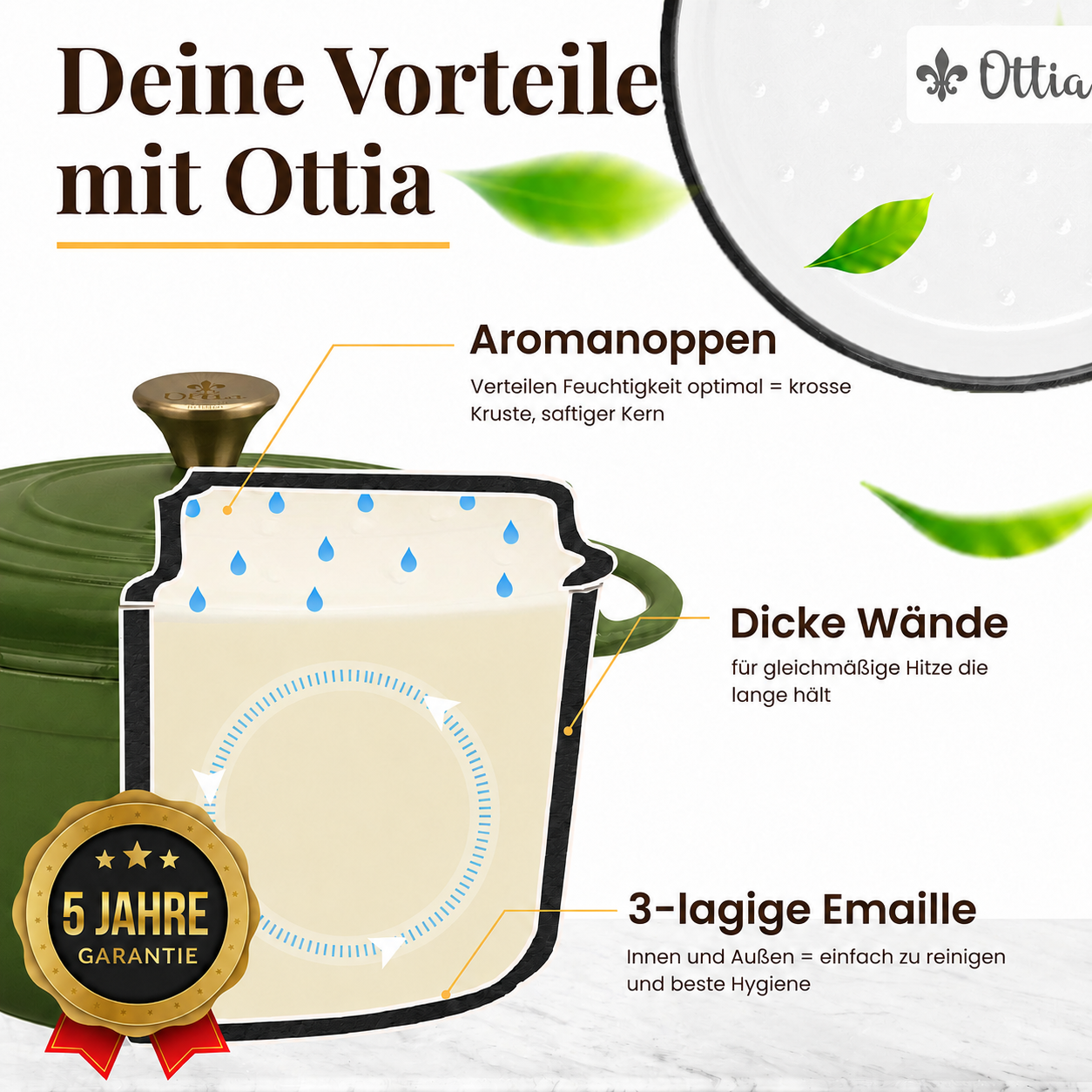 Gusseisen Topf, 26 cm, 5 Liter, mit e-Rezeptbuch. Ofenfest, Deckel mit Knauf und Aromanoppen (Kopie) (Kopie)