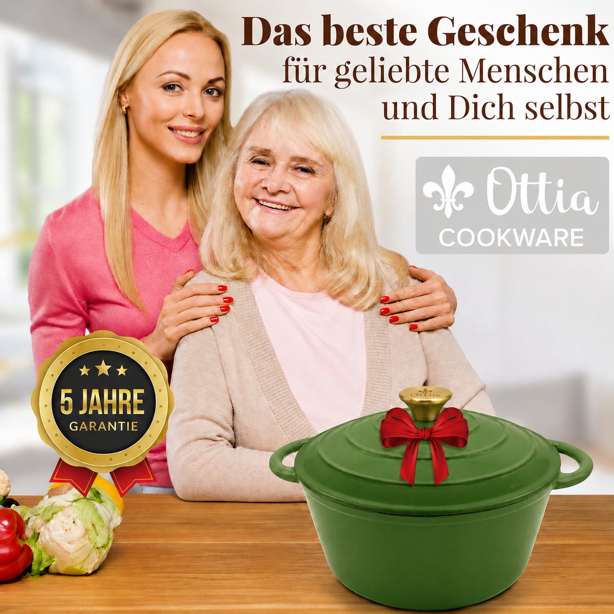 Gusseisen Topf, 26 cm, 5 Liter, mit e-Rezeptbuch. Ofenfest, Deckel mit Knauf und Aromanoppen (Kopie) (Kopie)