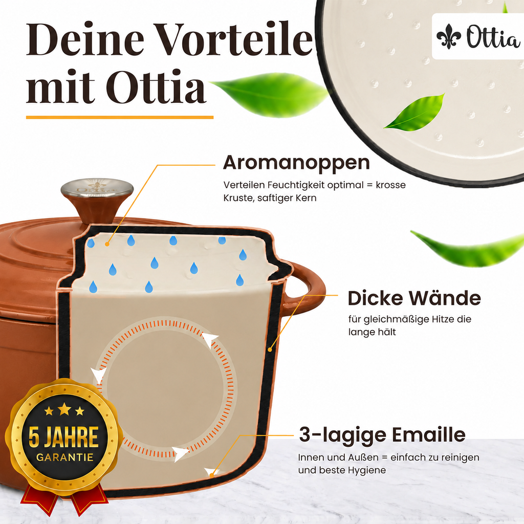 Gusseisen Topf, 26 cm, 5 Liter, mit e-Rezeptbuch. Ofenfest, Deckel mit Knauf und Aromanoppen (Kopie)