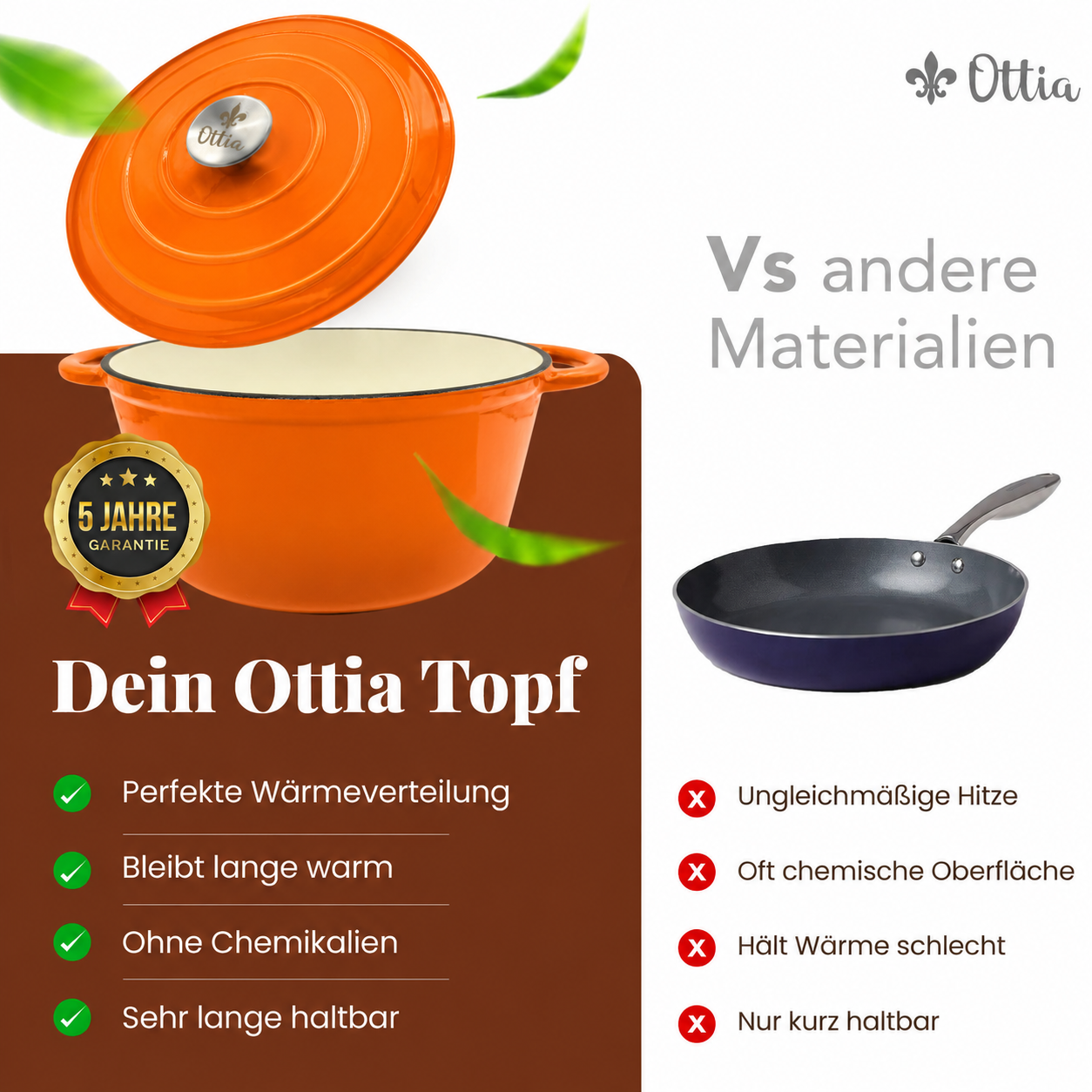 Gusseisen Topf, 26 cm, 5 Liter, mit e-Rezeptbuch. Ofenfest, Deckel mit Knauf und Aromanoppen (Kopie)