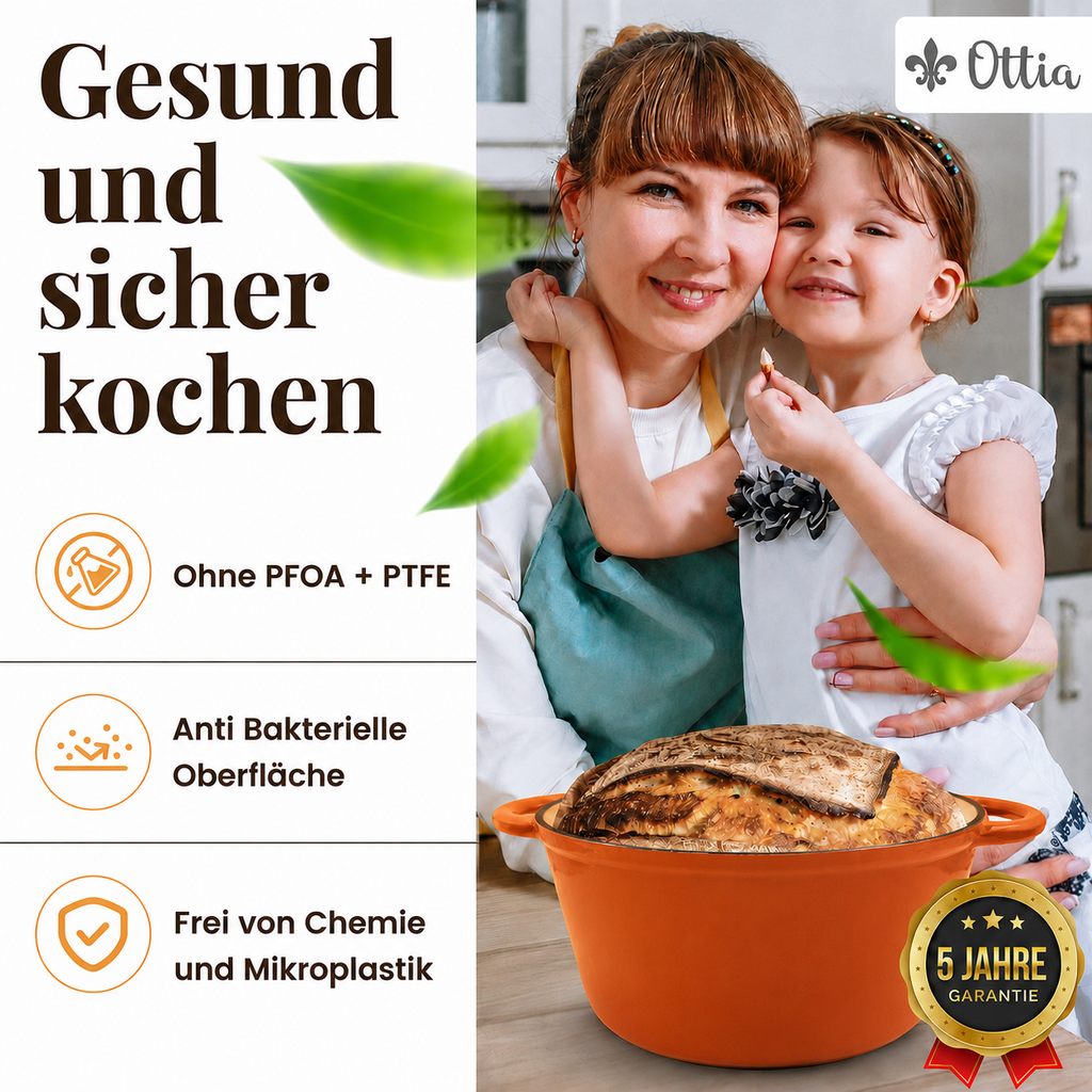 Gusseisen Topf, 26 cm, 5 Liter, mit e-Rezeptbuch. Ofenfest, Deckel mit Knauf und Aromanoppen (Kopie)