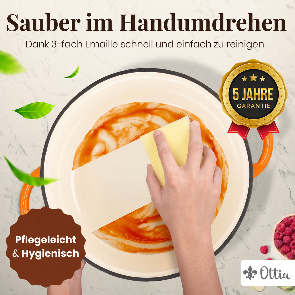 Gusseisen Topf, 26 cm, 5 Liter, mit e-Rezeptbuch. Ofenfest, Deckel mit Knauf und Aromanoppen (Kopie)