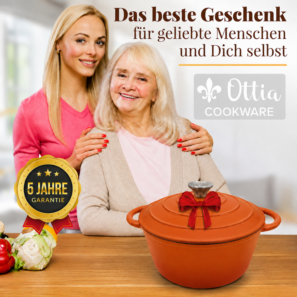 Gusseisen Topf, 26 cm, 5 Liter, mit e-Rezeptbuch. Ofenfest, Deckel mit Knauf und Aromanoppen (Kopie)