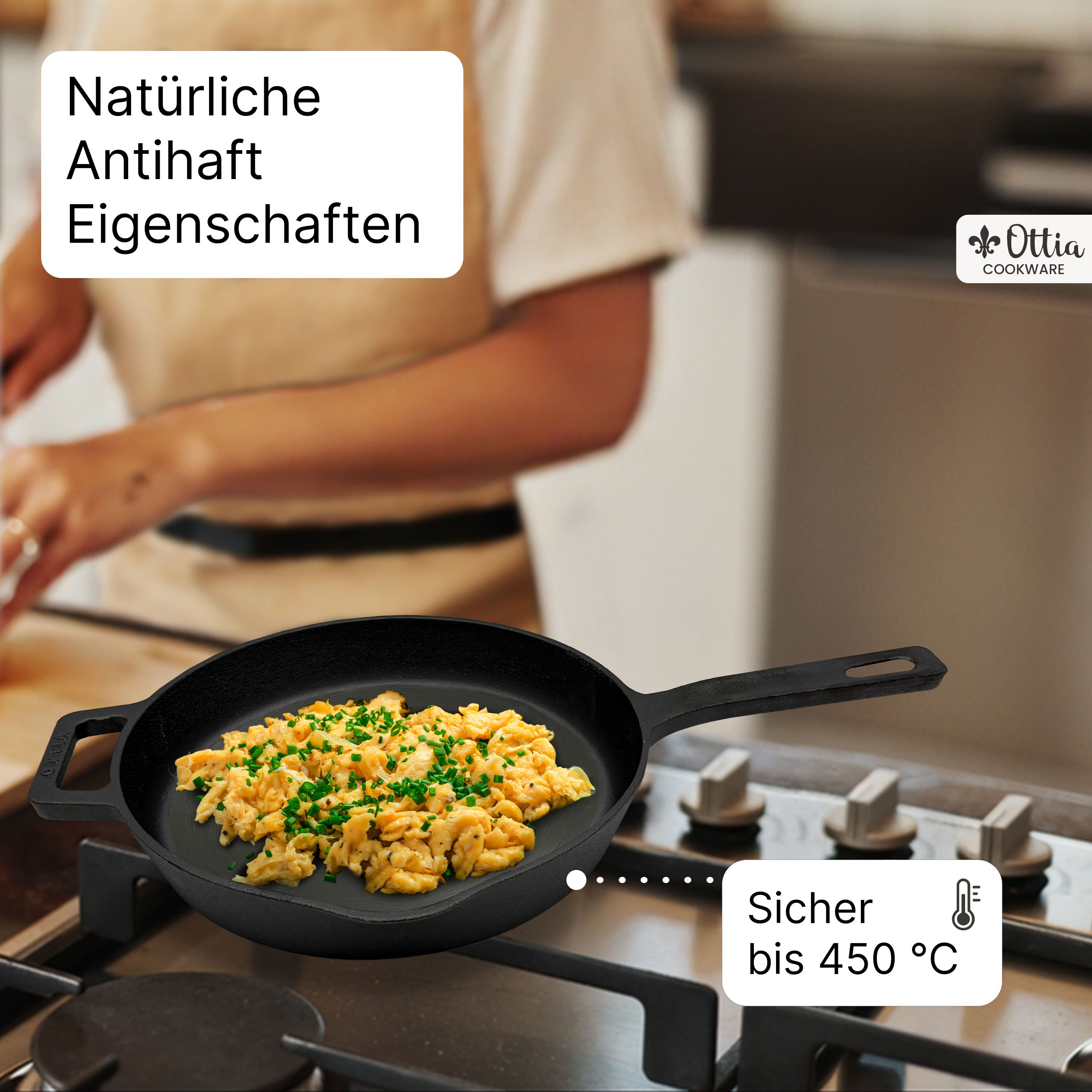 Reine geschliffene Gusseisenpfanne 28cm mit eKochbuch