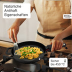 Reine geschliffene Gusseisenpfanne 24cm mit eKochbuch, Pfannenwender, Hitzeschutz