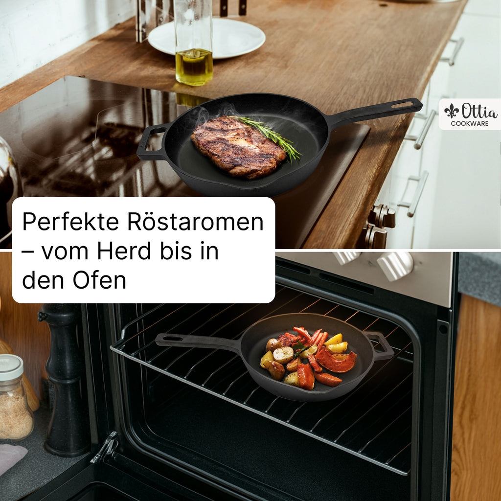Reine geschliffene Gusseisenpfanne 28cm mit eKochbuch