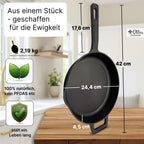 Reine Gusseisenpfanne 24cm mit eKochbuch, Pfannenwender, Hitzeschutz