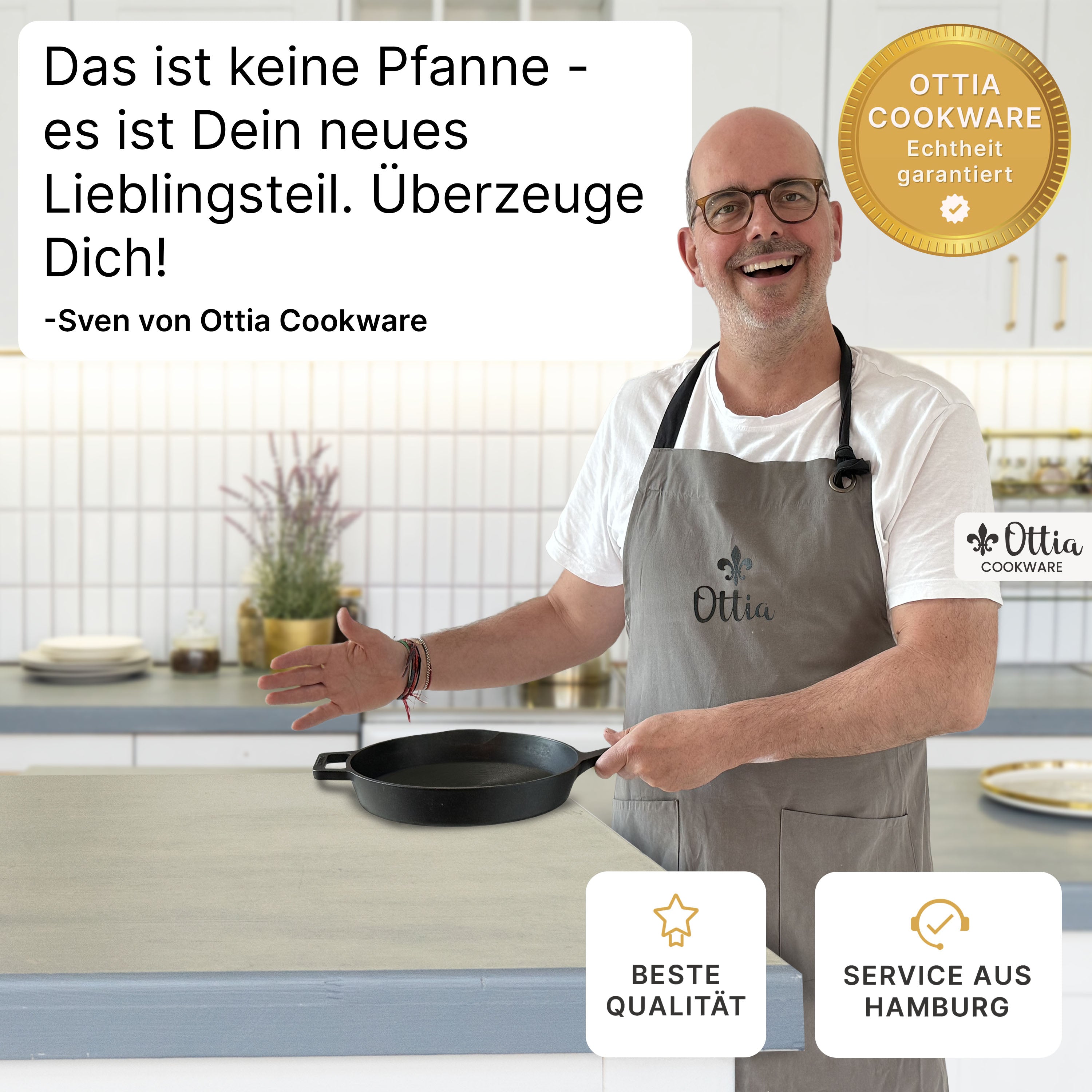 Reine geschliffene Gusseisenpfanne 28cm mit eKochbuch